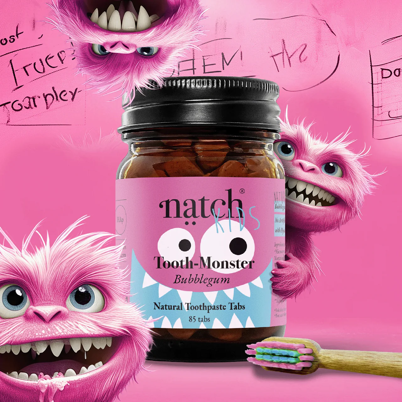 Natch Tooth Monster Bubblegum Toothpaste Tabs For Kids - Image 2